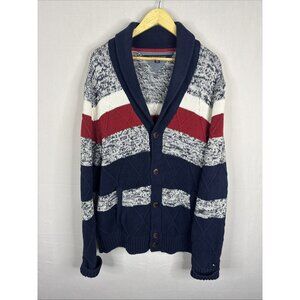 Tommy Hilfiger Shawl Collar Knit Cardigan Navy Red White Striped Men’s XL
